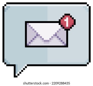 Pixel art speech bubble with email notification icon vector icon for 8bit game on white background