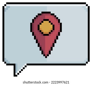 Pixel art speech bubble with GPS icon vector icon for 8bit game on white background
