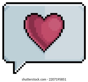 Pixel art speech bubble with heart icon vector icon for 8bit game on white background