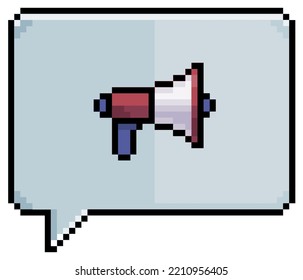 Pixel art speech bubble with megaphone icon vector icon for 8bit game on white background