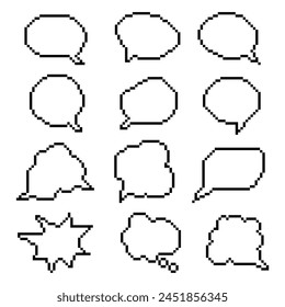 Pixel art Speech Bubble set. Talk bubble. Cloud speech bubbles collection. Vector	