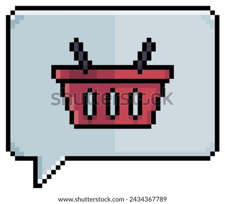 Pixel art speech bubble with shopping basket icon vector icon for 8bit game on white background