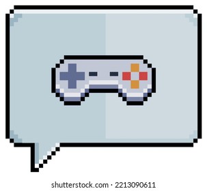 Pixel art speech bubble with video game controller joystick icon vector icon for 8bit game on white background 
