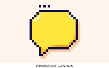 Pixel art speech bubble with yellow background.