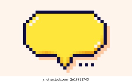 Pixel art speech bubble with yellow background.