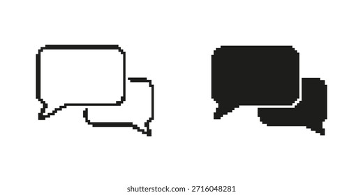 Pixel Art Speech Bubbles Icon Set. Communication, Messaging, And Chat Symbol Collection. Digital Interaction And Social Media Design. Isolated Vector Illustration.