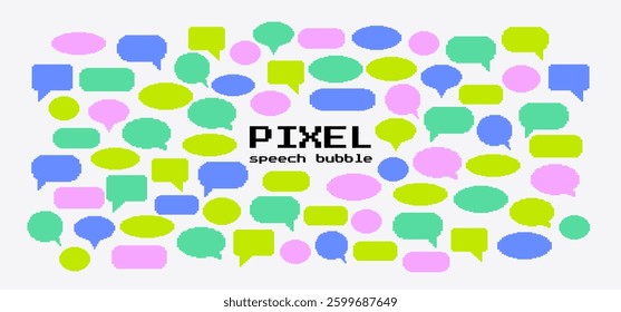 Pixel art speech bubbles set. Collection of pixel elements. Comic chat pixel elements. 8-bit style illustration. 