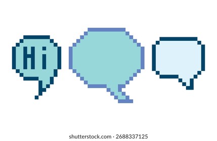 Pixel Art Speech Bubbles Text Vector Illustration. Ideal for digital communication themes, web design, and retro graphics.