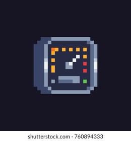 Pixel art speedometer icon. Car dashboard. Video game sprite. 8-bit. Isolated vector illustration.