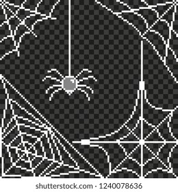 Pixel art spider web frame detailed illustration isolated vector