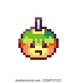 Pixel Art Spooky Apple. Retro 8bit Style Halloween Decor Caramel Poison Apple Illustration. Ideal for Sticker, Retro Decorative Video Game Element, Game Asset, Emoji, Avatar or Cute Geek Patch.	
