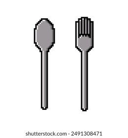 Pixel art spoon and fork vector design