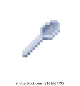 Pixel art spoon icon. Old school computer graphic design. 8-bit style. Isolated vector illustration.