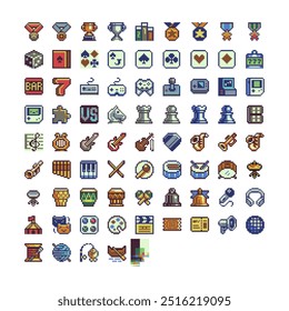 Pixel arte app app ícones grande conjunto, emojis de atividade de tabuleiro de jogo. sprite de 8 bits. Design para logotipo, adesivo, web, aplicativo móvel, crachás e patches. Ilustração isolada de vetor. Ativos do jogo.