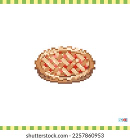 Pixel art spring pie icon. Vector 8 bit style illustration of sweet dessert cake. Cute decorative tea time element of retro video game computer graphic for game asset, sprite, sticker or web.