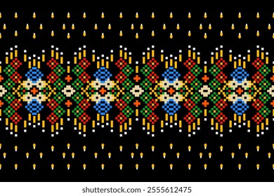 Pixel art of squares arranged in green, white, red, and black.