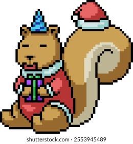 pixel art of squirrel Santa Claus isolated background