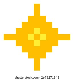 Pixel art star. 8 bit sparkle. Magic firework icon in retro 90s style. Shine glitter Christmas decoration. Y2k snowflake. Vector illustration.
