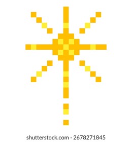 Pixel Art Star. 8-Bit-Funkeln. Magisches Feuerwerk Ikone im Retro 90s Stil.Y2k Schneeflocke. Vintage Party goldenes Element einzeln. Vektorgrafik.