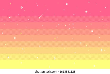 Pixel art star sky at dawn time. Starry morning sky seamless backdrop.Vector illustration.