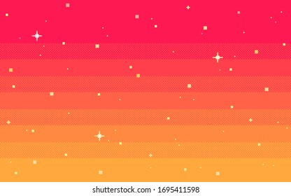 Pixel art star sky at dawn time. Starry  sky seamless backdrop.Vector illustration.