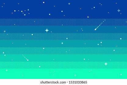 Pixel art star sky at evening. Starry night sky seamless backdrop.Vector illustration.