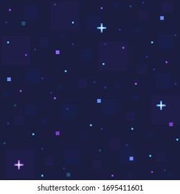 Pixel art star sky at night. Starry sky seamless backdrop. Vector illustration.