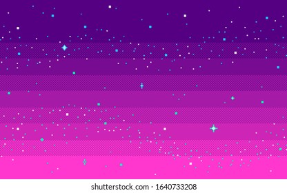 Pixel art star sky at sunset time. Starry evening sky seamless backdrop.Vector illustration.