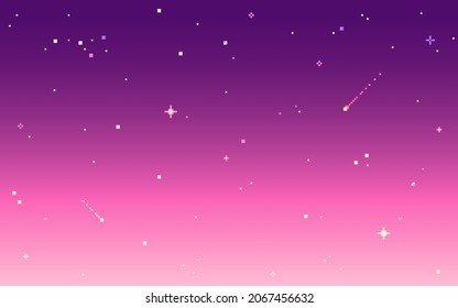 Pixel art star sky at sunset time. Starry evening sky seamless gradient backdrop.Vector illustration.