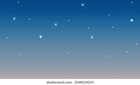 Pixel art starry sky. Seamless when docking horizontally, evening or morning vector background.