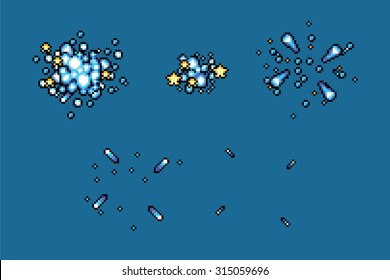 Pixel Art Stars Explosion Animation Frames, Vector Illustration