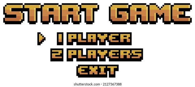 Pixel art start game home menu for game 8bit vector on white background
