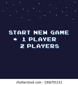 Pixel art start new game background with stars 8-bit - isolated vector illustration