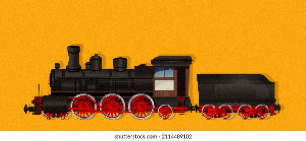 Pixel Art Steam Locomotive Icon, Vector Illustration