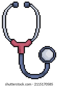 Pixel art stethoscope hospital doctor tool vector icon for 8bit game on white background
