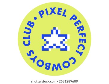Pixel art sticker for cowboy club in retro 90s style. Y2k inspired wild west icon. Cool badge element for western design. Geometric modern shape for collage, poster, stamp, logo. Vector illustration