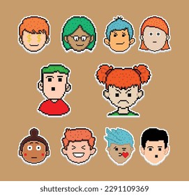Pixel Art Sticker Emoji Design,