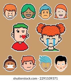 Pixel Art Sticker Emoji Design,
