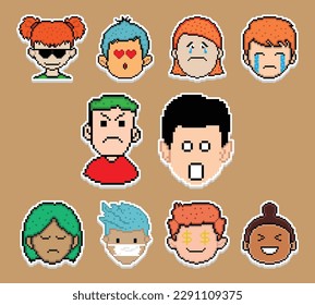 Pixel Art Sticker Emoji Design,