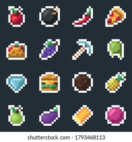Pixel art stickers set. isolated vector illustration of icons. Design for stickers, logo, mobile app. See more pixel art in my profile. 