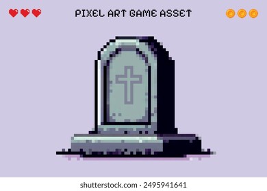 Pixel Art Stone Grave Graveyard Video Game Asset Vector Isolated Background 2D Sprite Sheet Character Design Retro Vintage