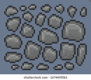 Pixel Art Stone Set. Vector Illustration 