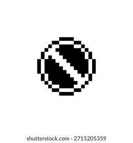 Icono de parada de arte de píxeles en estilo de juego retro, símbolo con barra diagonal que representa la parada, cancelación, prohibido, deshabilitado o sin acción de entrada, interfaz de usuario del juego, menús, HUD, Botones y Elementos de interfaz.