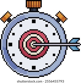 Pixel art of stopwatch with target and arrow in 8-bit style