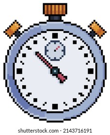 Pixel art stopwatch vector icon for 8bit game on white background
