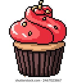 pixel art of strawberry cake cup isolated background