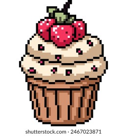 pixel arte de la taza de pastel de fresa fondo aislado