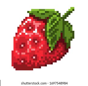 Pixel Art Strawberry Icon 32x32 Pixels Stock Vector Royalty Free