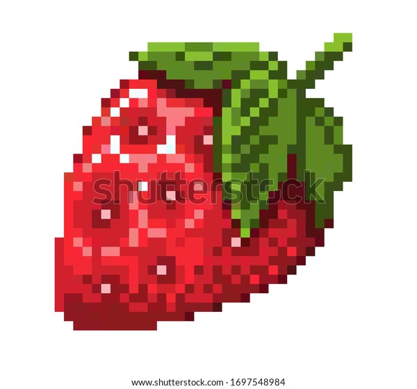 Pixel Art Strawberry Icon 32x32 Pixels Stock Vector Royalty Free