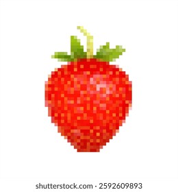 Pixel art of strawberry isolated on white background.